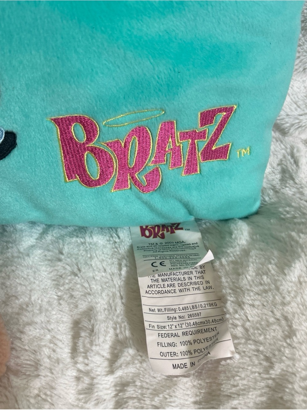 Vtg 2003 BRATZ Slumber Party JADE Plush PILLOW MGA-Aqua Green-w/Tags-12"x12” - Picture 3 of 12